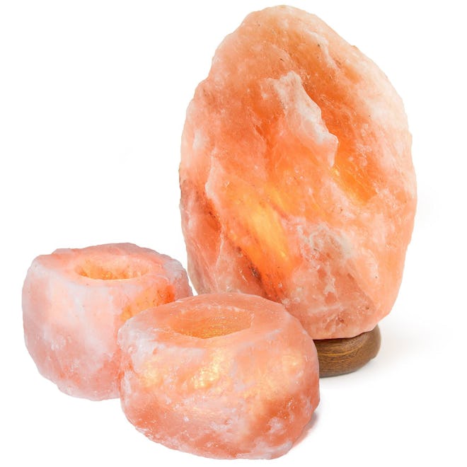 Crystal Allies Himalayan Salt Lamp With Salt Candle Holders 