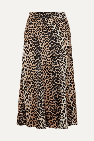 Leopard-Print Stretch-Silk Skirt