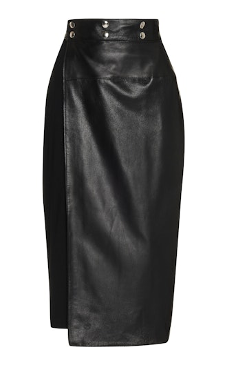 Knit-Paneled Leather Midi Skirt