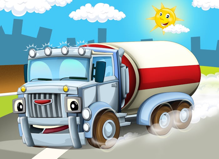 A smiling truck beneath a smiling sun