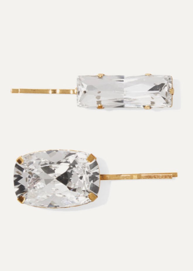 Two Gold-Tone Crystal Hair Slides