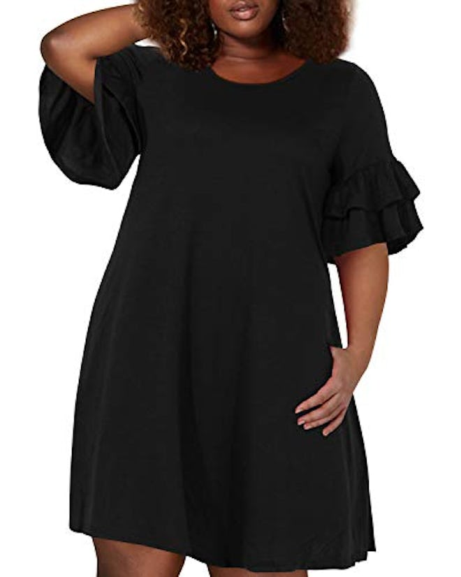 Nemidor Women's Ruffle Sleeve Jersey Knit Plus Size Casual Swing Dress