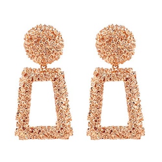 KELMALL Rose Gold Raised Design Rectangle Statement Earrings 