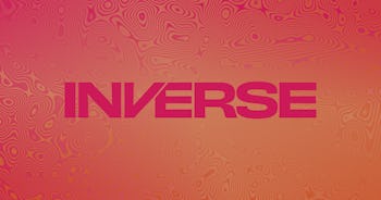 The Inverse logo in pink on an orange background