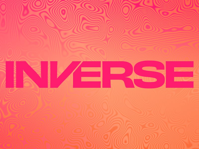 The Inverse logo in pink on an orange background