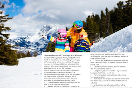 a tweet over a photo of a woman skiing with two kids