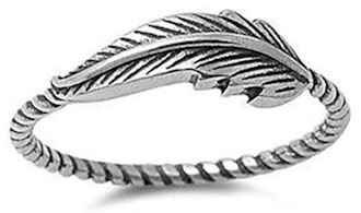 Jude Jewelers Oxidized Stainless Steel Leaf Thumb Ring