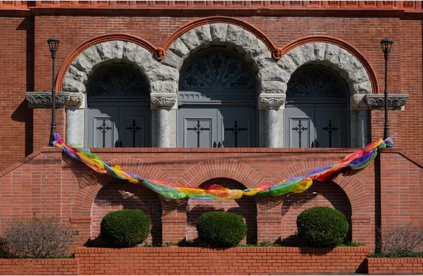 The First United Methodist Church in Little Rock, Arkansas, displayed a rainbow decoration to signif...