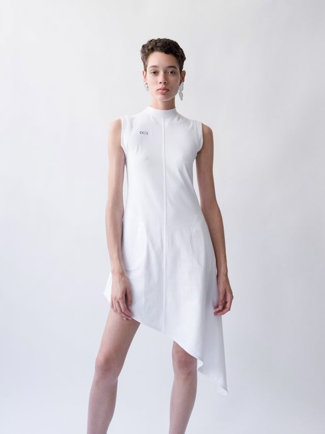 White Logo Asymmetrical Dress