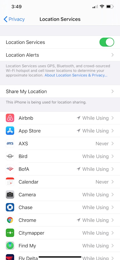 This is a screenshot for location services, which you should be aware of for data privacy.
