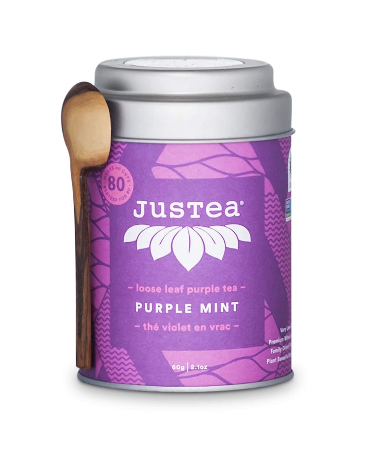 JusTea Loose Leaf Purple Tea with Hand Carved Tea Spoon