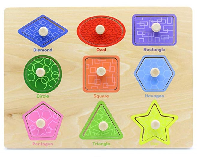 Aile Toddler Wooden Preschool Learning Shape Peg Puzzle Board Toys