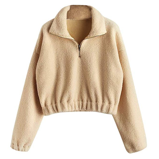 ZAFUL Women's Fashion Long Sleeve Lapel Half Zip 