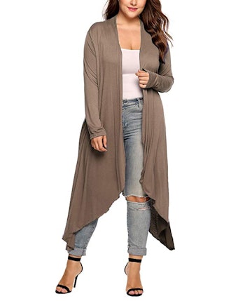 IN'VOLAND Women's Plus Size Long Open Front Duster