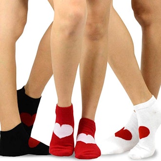 TeeHee Valentine's Day Hearts and Love Women's Cotton No Show Socks 3-Pack