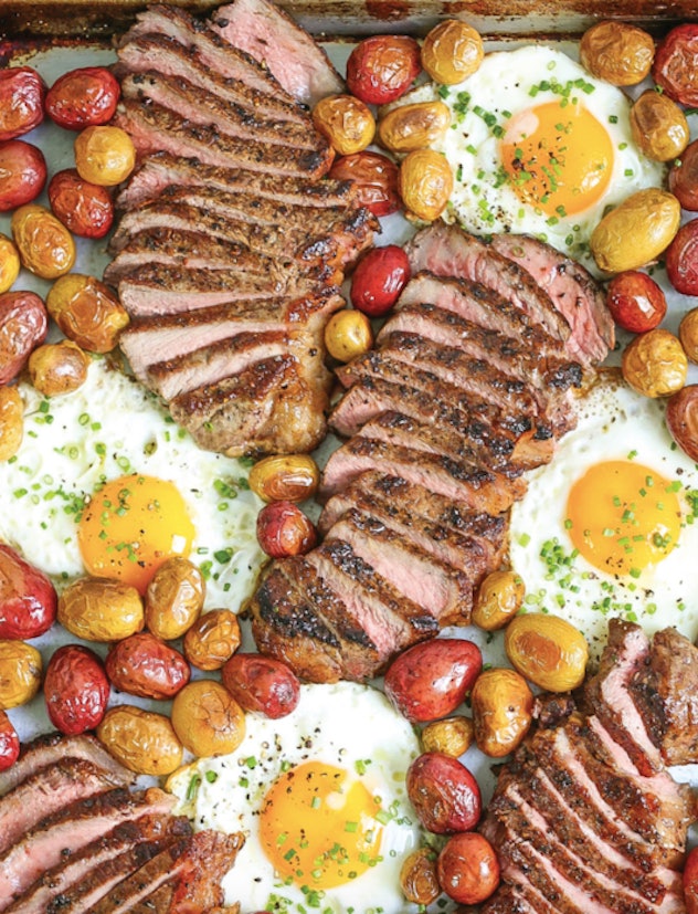 The classic pairing of steak and eggs is made easy on a sheet pan