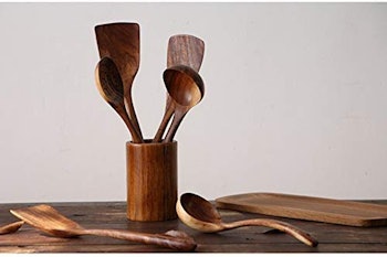 NAYAHOSE Natural Teak Wood Kitchen Utensils (4 Pieces)