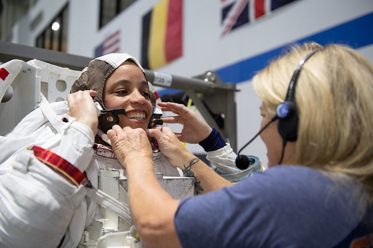 Astronaut Jessica Watkins tries on her spacesuit