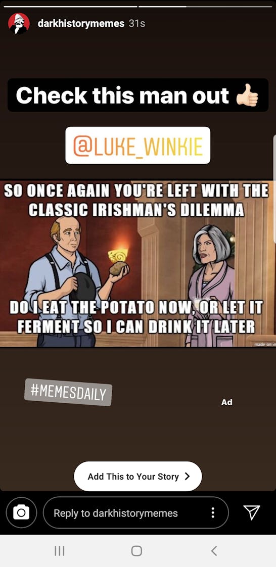 Dark history memes story on instagram of a meme from the tv show archer