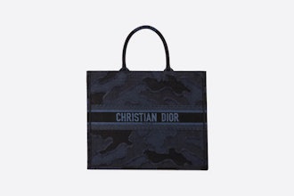 Blue Dior Book Tote Camouflage Embroidered Canvas Bag
