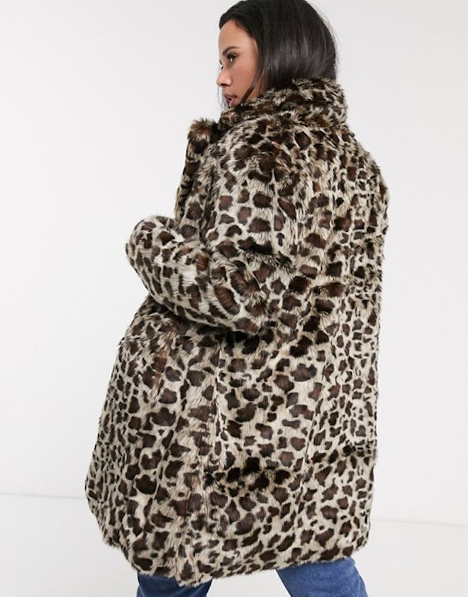 faux fur coat in leopard print