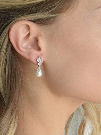 Mariell Pearl Drop Earrings With Cubic Zirconia