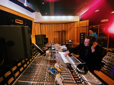 A shot Musk released on Twitter of himself in a recording studio.