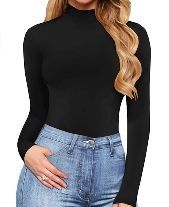 MANGOPOP Women's Turtle Neck Long Sleeve Bodysuit