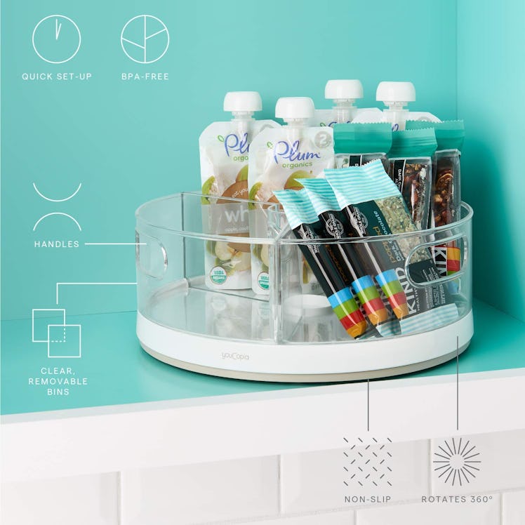 YouCopia Crazy Susan Kitchen Cabinet Turntable and Snack Organizer with Bins