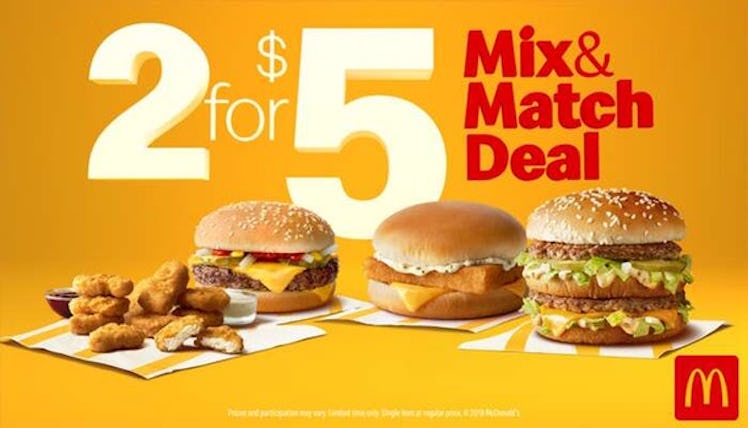 McDonald's 2 for $5 Deal includes items like the Big Mac and Chicken McNuggets.
