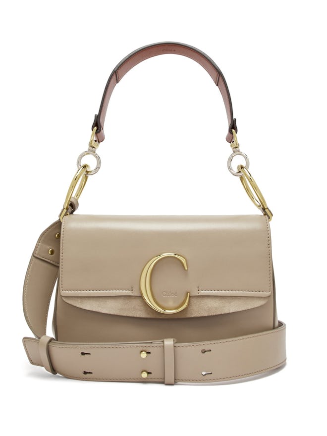 The C Leather And Suede Shoulder Bag