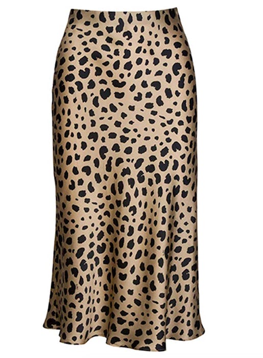 Soowalaoo High Waist Leopard Midi Skirt