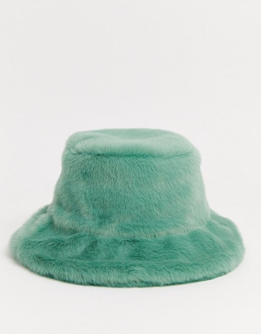 green fur hat