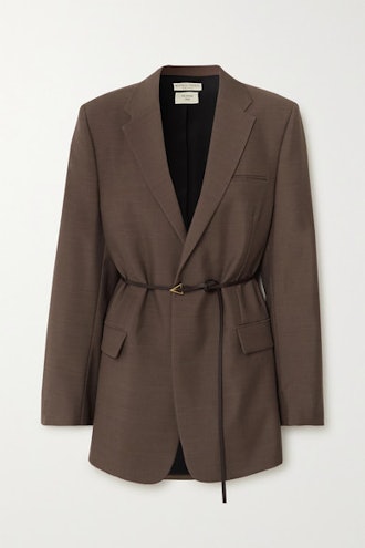 Oversized Belted Mélange Wool Blazer