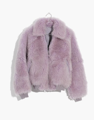 Mongolian Shearling Bomber Jacket in Violet Tint