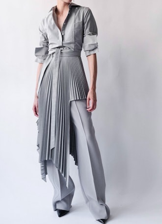 Grey Sliced Pleated Skirt
