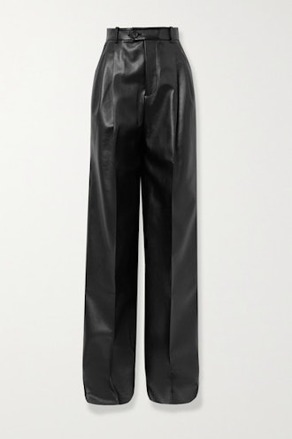 Pleated Faux Leather Straight-Leg Pants