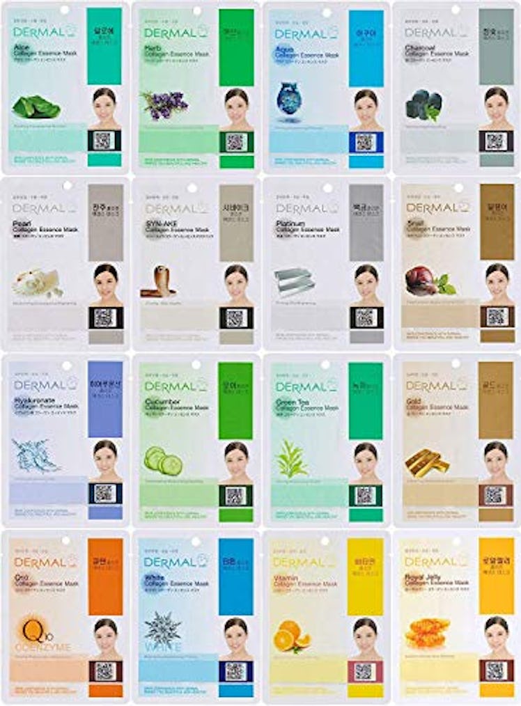 Dermal Korea Collagen Essence Full Face Facial Mask Sheet, 16 Combo Pack