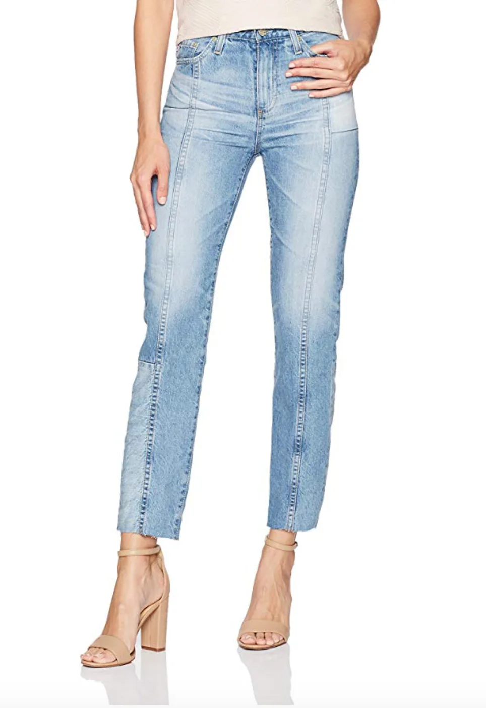 THUNDER STAR Women's Stretch Wide Leg Patchwork Jeans - Mid Rise Denim Pants, Khaki Size 16 - View #4