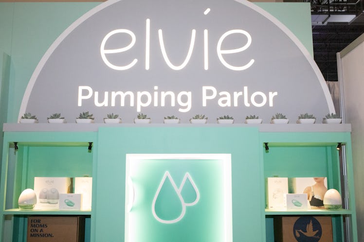 Elvie's exhibit at CES 2020 features a pumping area with a relaxing nursing lounge where moms can co...