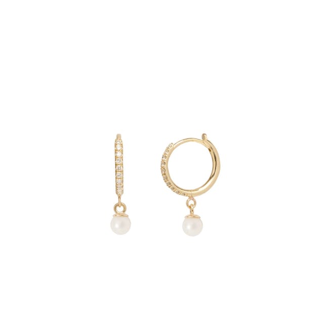 Fine jewelry: Zoë Chicco 14K Dangling Pearl Pave Diamond Huggie Hoops 