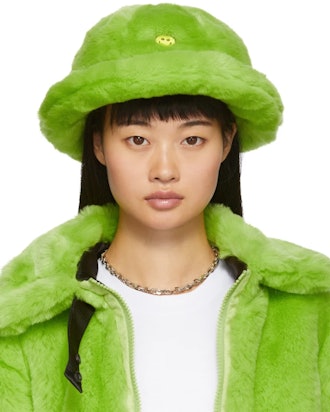 Green Faux-Fur Smile Bucket Hat