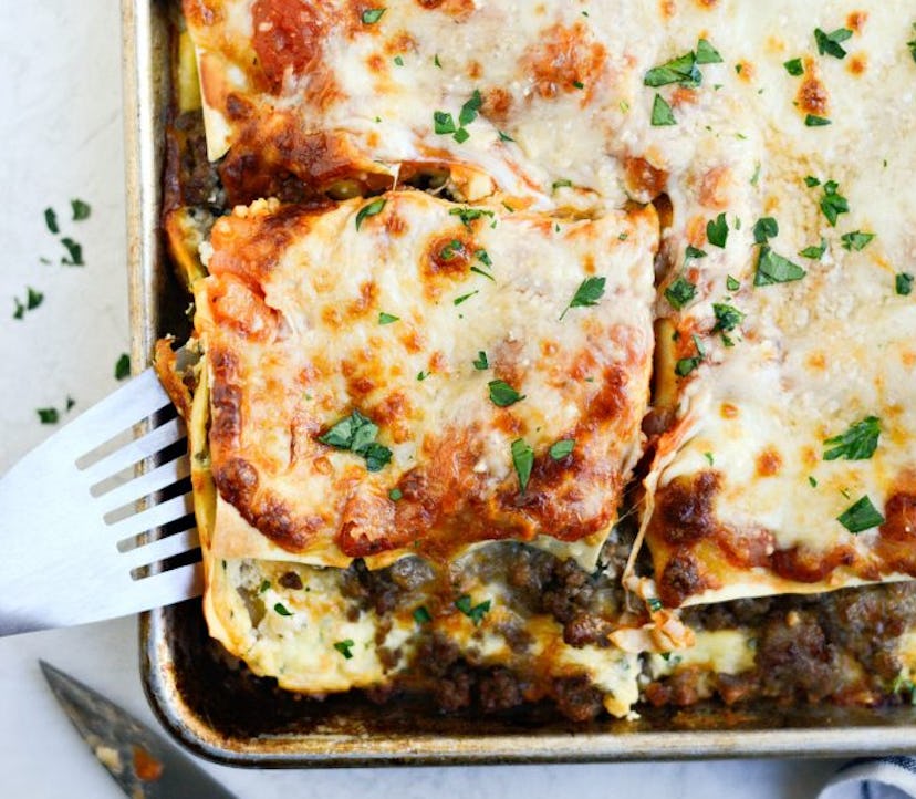 Simply Scratch's easy sheet pan lasagna recipe can be done in about an hour