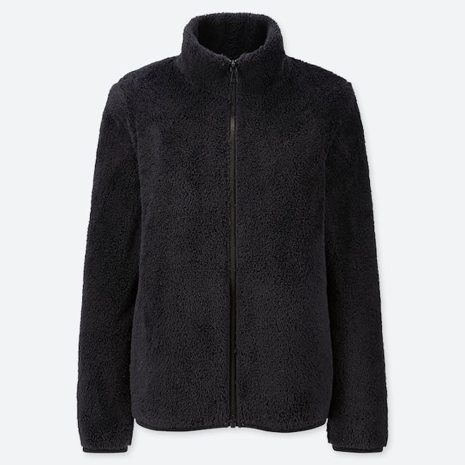 Women Fluffy Yarn Fleece Full-Zip Jacket 