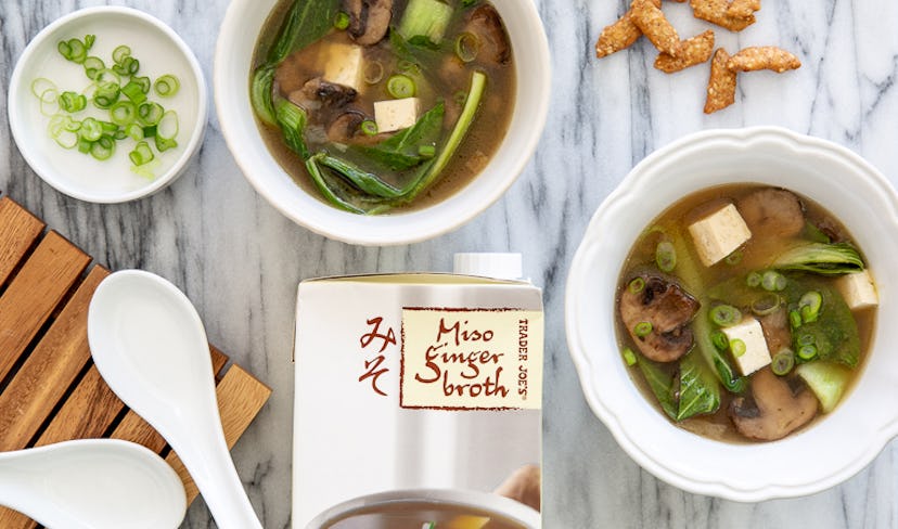 Adding tofu to Trader Joe's miso broth is an easy soup hack.