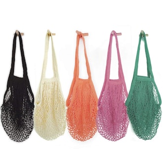 Hotshine Portable/Reusable/Washable Cotton Mesh String Organic Organizer Shopping Handbag (5-Pack)