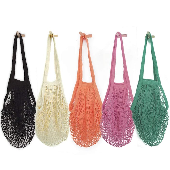 Hotshine Portable/Reusable/Washable Cotton Mesh String Organic Organizer Shopping Handbag (5-Pack)