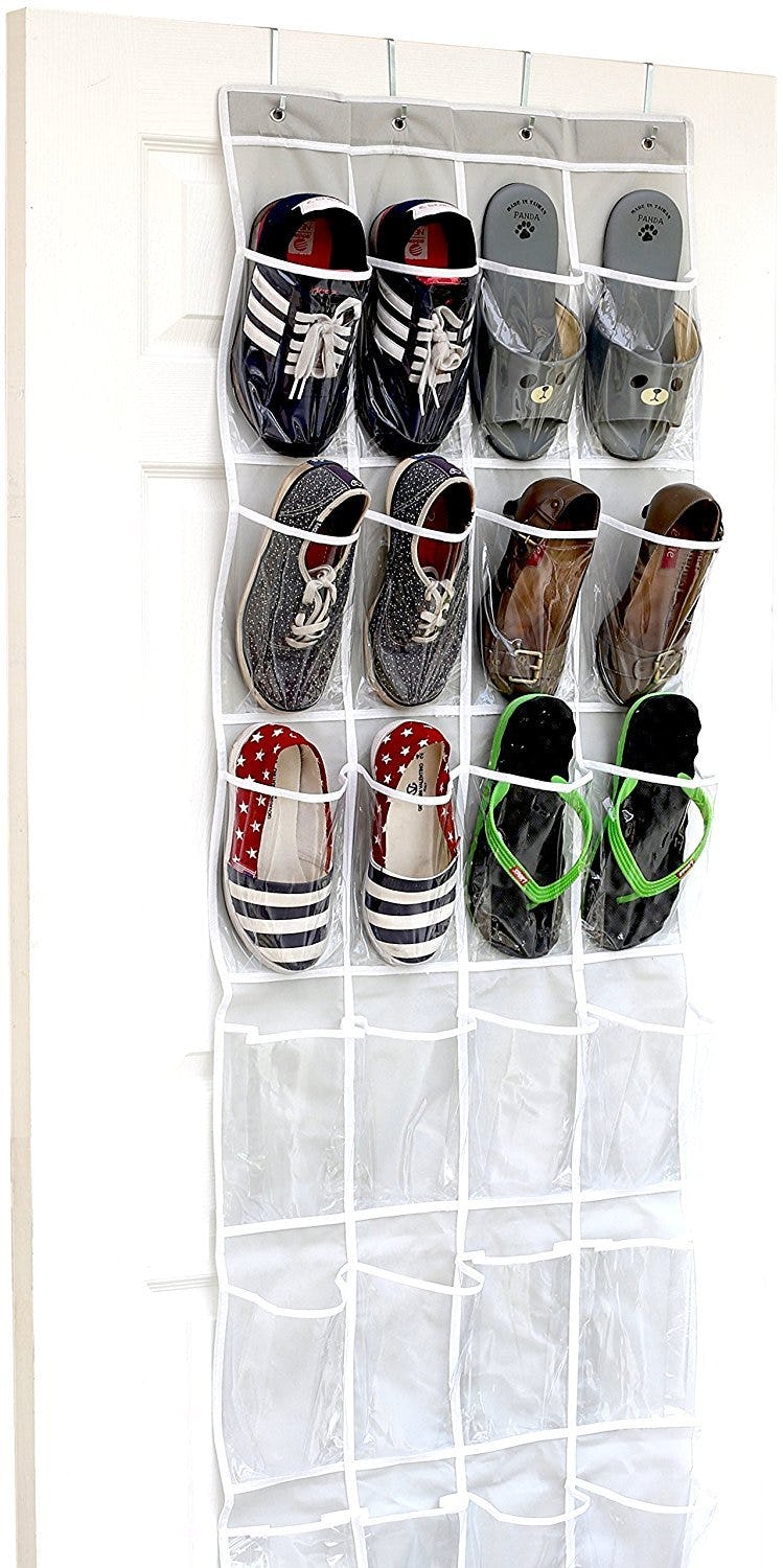 SimpleHouseware Crystal Clear Over-The-Door Hanging Shoe Organizer