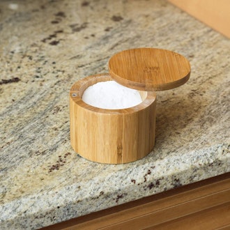 Home Basics Bamboo Swivel Salt Box with Magnetic Lid, Natural Honey