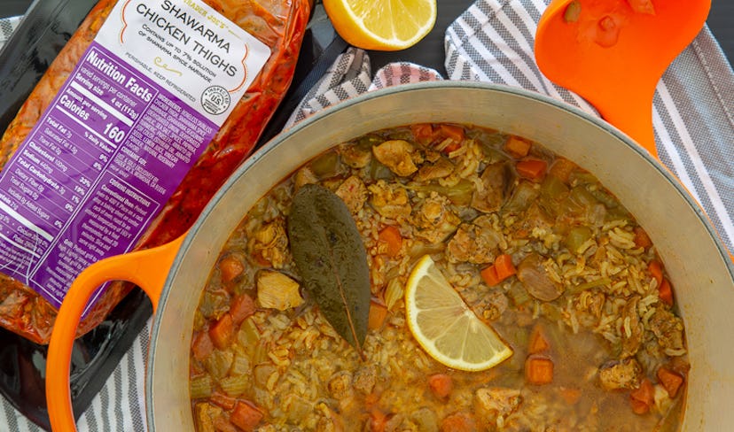 Trader Joe's Shawarma Chicken is the perfect addition to any plain soup.